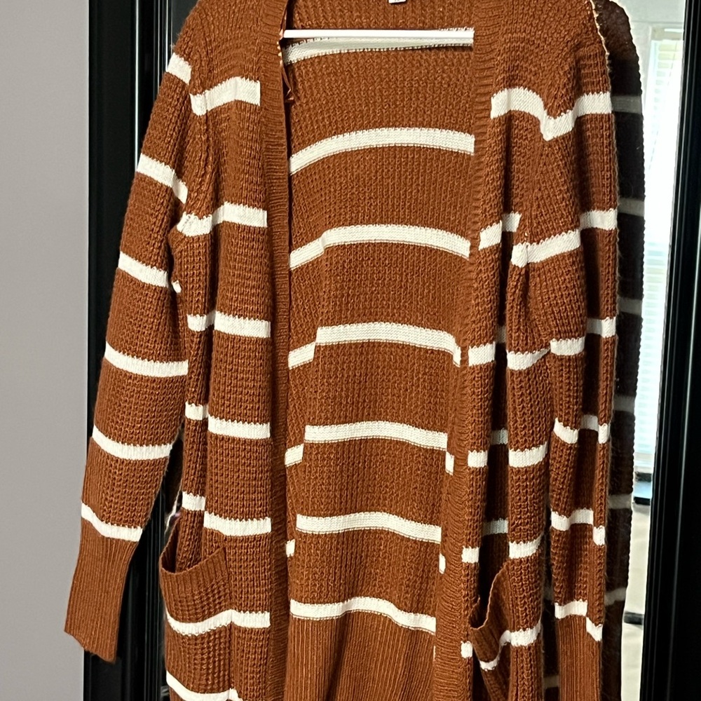 Brown and White Striped Women's Sweater